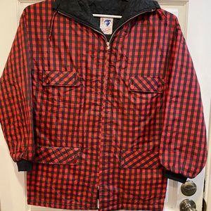 Vintage Valmeline Red Black Check Hooded Coat Ski Jacket Womens